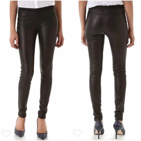 THEORY 100% Lambskin Leather Maximus Leggings Deep Plum Sz 8 {3X21} - Picture 1 of 6